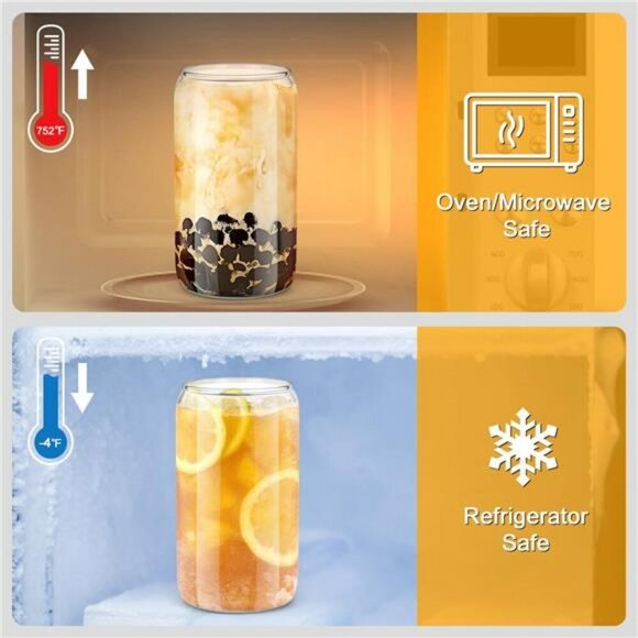 Set of 4 Glass Cups with Bamboo Lids Straws Iced Coffee Tea Cocktail Beer - Picture 4 of 8